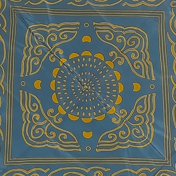 Silk Scarf 30" Square Teal Blue Sunflower Abstract Scrolly Gypsy Bohemian Fairy - Picture 9 of 9